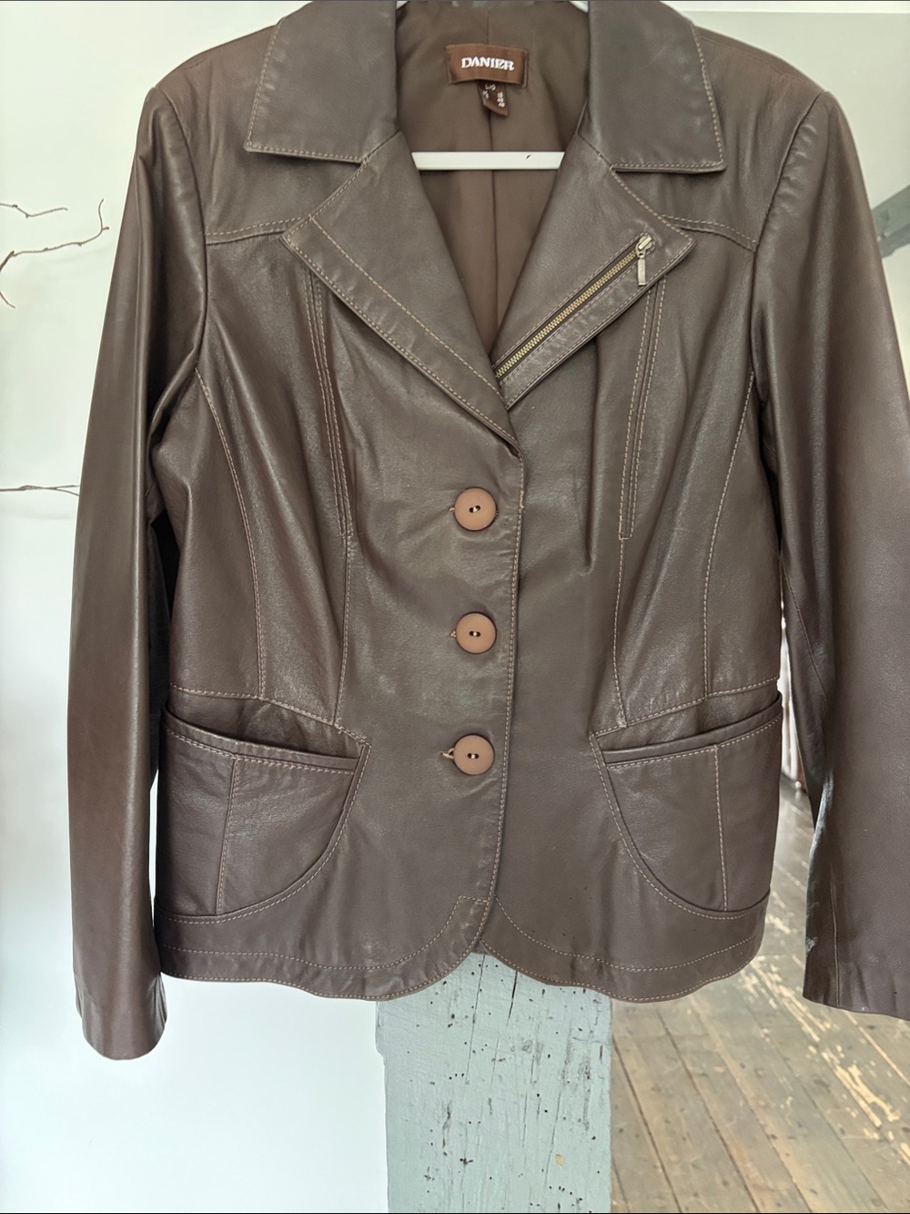 Danier Chocolate Brown Leather Button Jacket